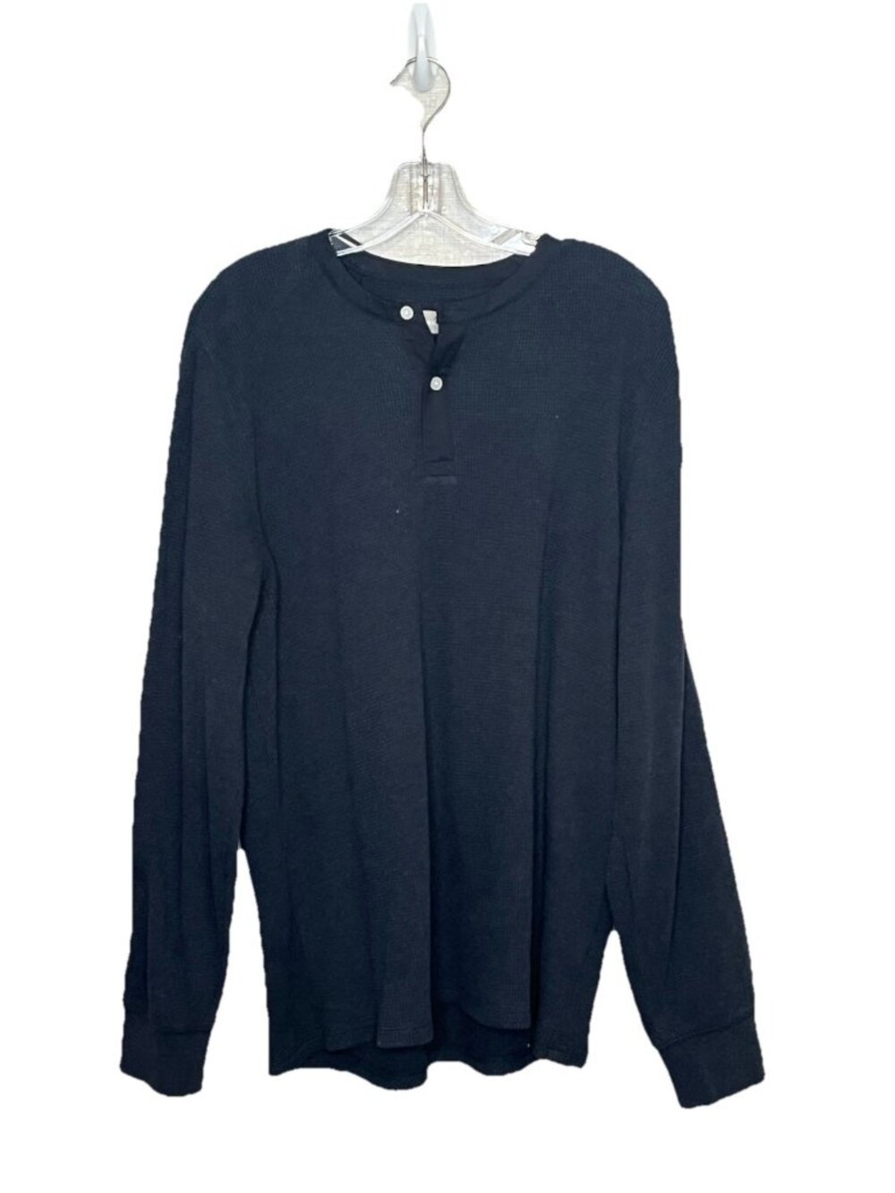 Everlane Men's Large Thermal Waffle Knit Henley Shirt 100% Cottton Navy Blue